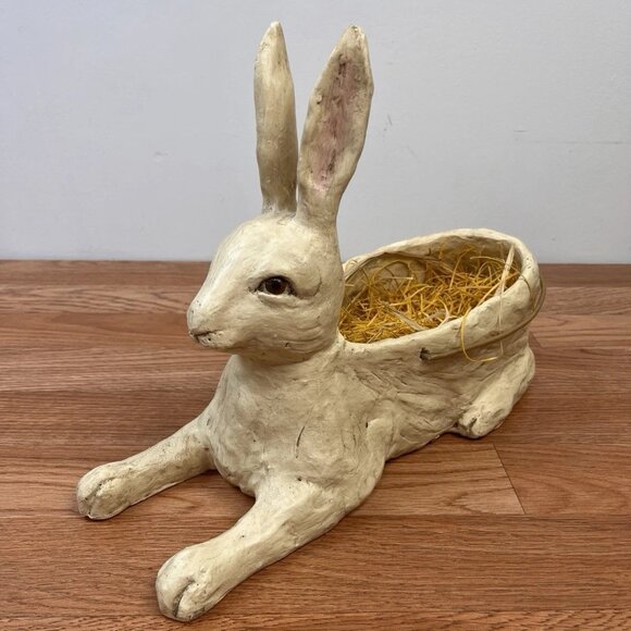 Primitive Rabbit Bunny Decor Easter Basket Candy Dish Planter
